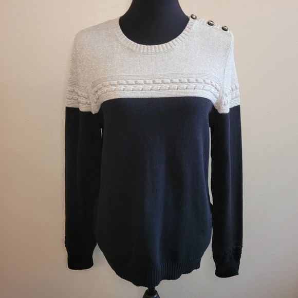 Charter Club Women's Bi-Color Metallic Silver Crew Neck Size X-Small - Picture 2 of 11